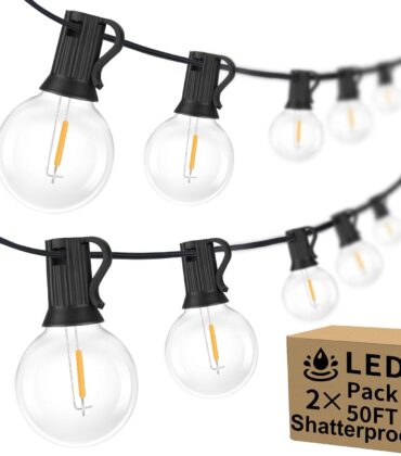 100ft 2-Pack Outdoor G40 LED Globe String Lights Dimmable Waterproof Shatterproof Light Strings with 52 Bulbs Connectable Commercial Hanging Lights for Christmas Patio House Backyard Balcony Party