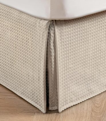 MIYE Pleated Waffle Weave Bed Skirt, Tailored Dust Ruffle 12 Inch Drop Easy Fit, Machine Washable,No Split Corners (Beige, Queen - 12" Drop)