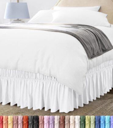 Wrap Around Ruffle Queen Size Bed Skirt – Adjustable Buckle & Elastic Belt for Easy Installation, 16 Inch Drop – Brushed Microfiber - Machine Washable, Fade and Wrinkle Resistant, White