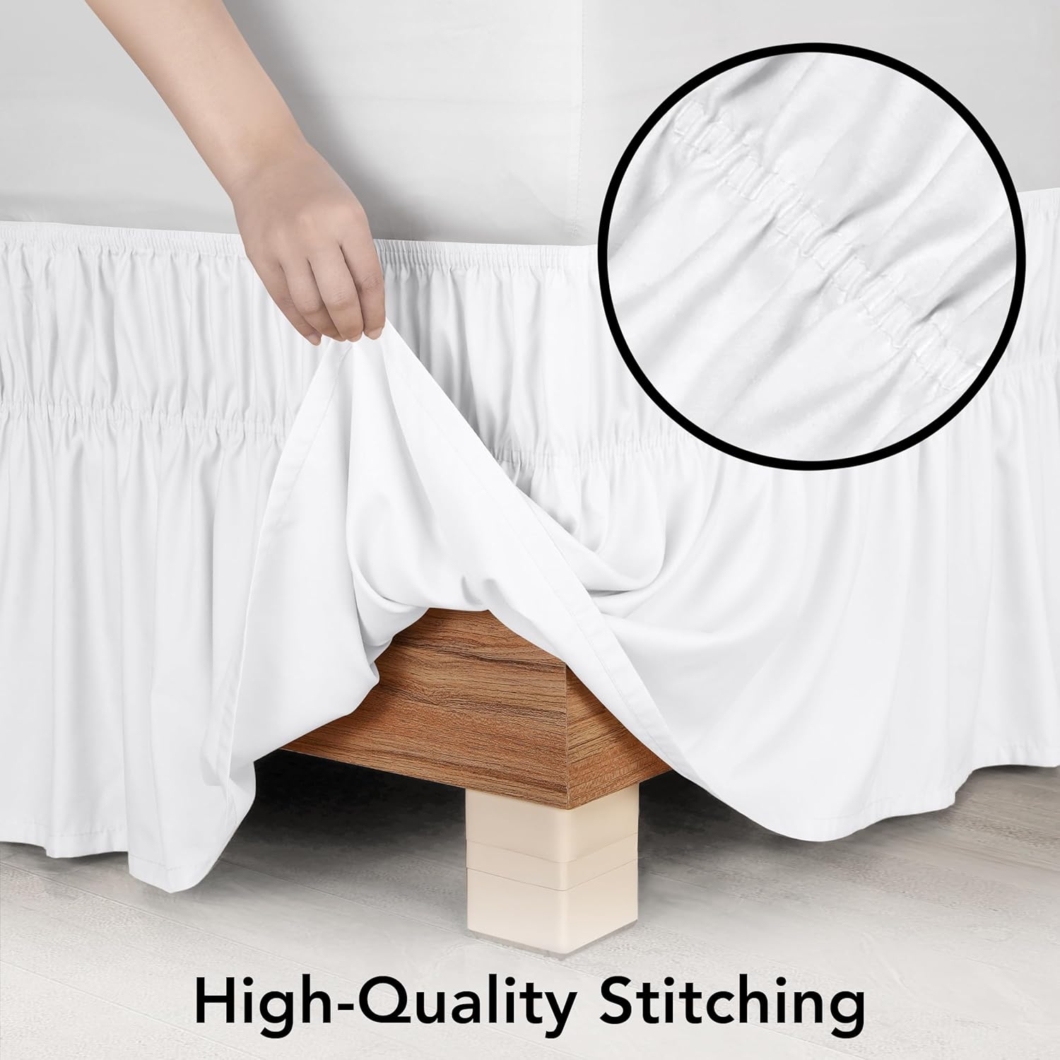 Wrap Around Ruffle Queen Size Bed Skirt – Adjustable Buckle & Elastic Belt for Easy Installation, 16 Inch Drop – Brushed Microfiber - Machine Washable, Fade and Wrinkle Resistant, White - Image 5