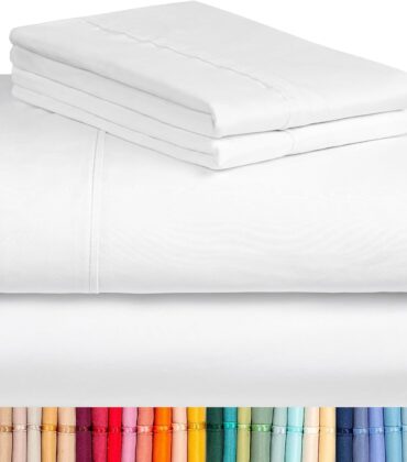 LuxClub Queen Sheet Set, Bed Sheets Queen Size 4PC, Deep Pocket Cooling Bed Sheets, Soft Hotel Luxury Bedding for Mattress Wrinkle Free, Silky Fitted Sheet & Pillowcase Sets, White