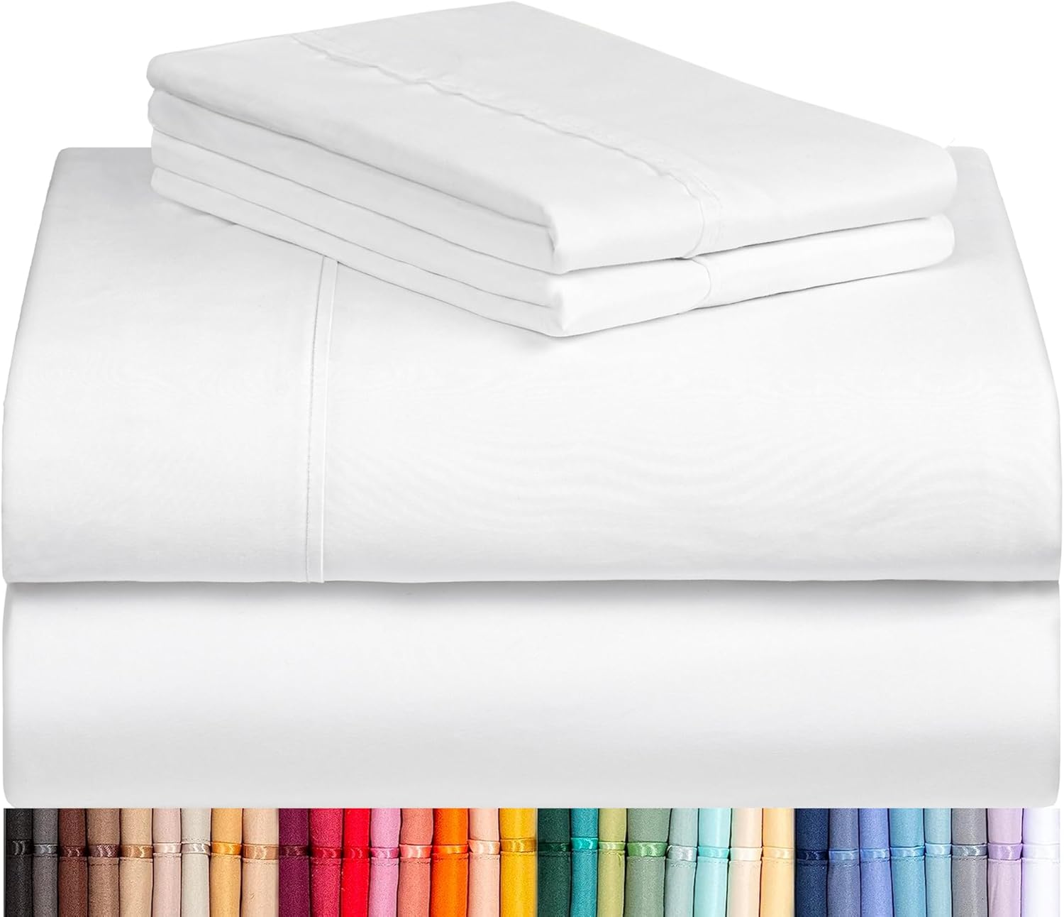 LuxClub Queen Sheet Set, Bed Sheets Queen Size 4PC, Deep Pocket Cooling Bed Sheets, Soft Hotel Luxury Bedding for Mattress Wrinkle Free, Silky Fitted Sheet & Pillowcase Sets, White