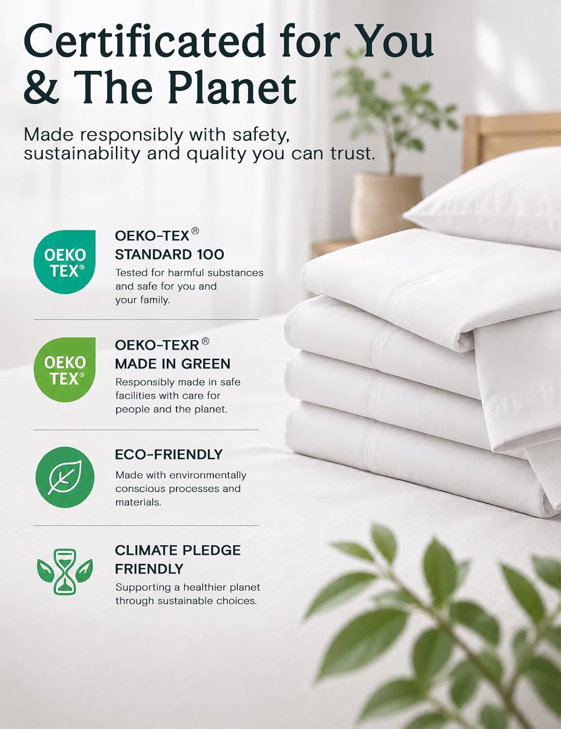 LuxClub Queen Sheet Set, Bed Sheets Queen Size 4PC, Deep Pocket Cooling Bed Sheets, Soft Hotel Luxury Bedding for Mattress Wrinkle Free, Silky Fitted Sheet & Pillowcase Sets, White - Image 8
