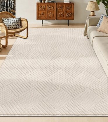 Vaukki 5x7 Area Rug for Living Room, Soft Fluffy Washable Modern Geometric Indoor Floor Mat, Non Slip Shaggy Boho Accent Throw Carpet for Bedroom, Living Room, Nursery and Dining Room, Beige