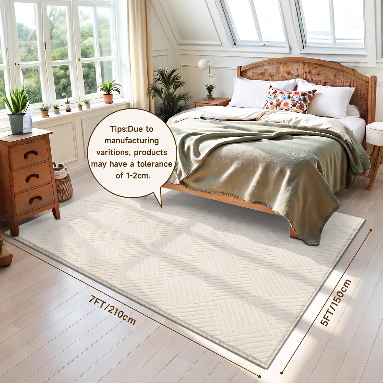 Vaukki 5x7 Area Rug for Living Room, Soft Fluffy Washable Modern Geometric Indoor Floor Mat, Non Slip Shaggy Boho Accent Throw Carpet for Bedroom, Living Room, Nursery and Dining Room, Beige - Image 2
