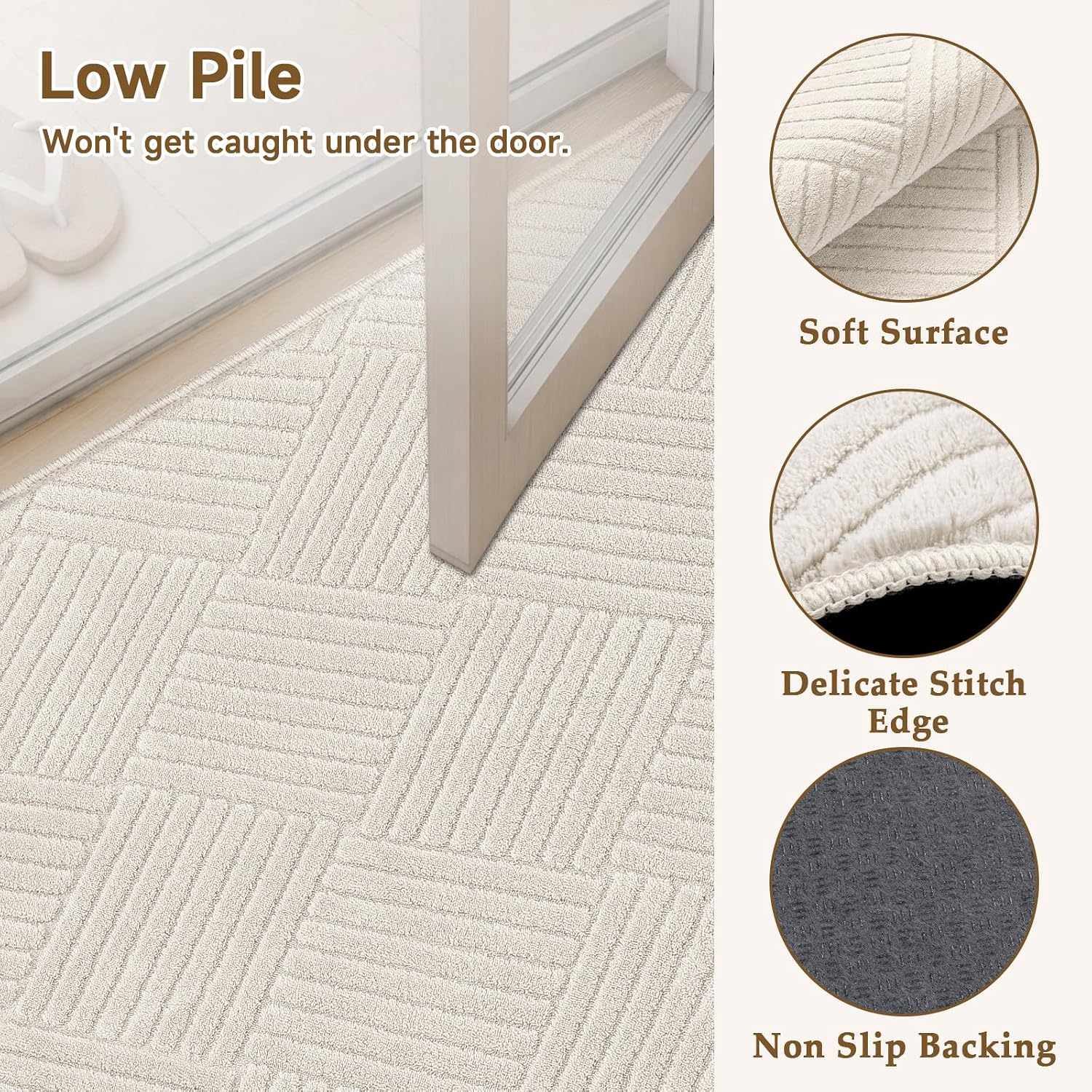 Vaukki 5x7 Area Rug for Living Room, Soft Fluffy Washable Modern Geometric Indoor Floor Mat, Non Slip Shaggy Boho Accent Throw Carpet for Bedroom, Living Room, Nursery and Dining Room, Beige - Image 3