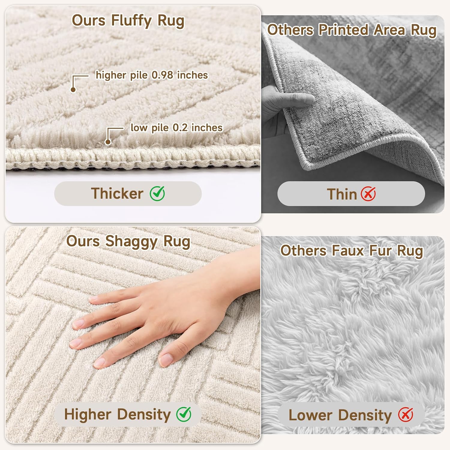 Vaukki 5x7 Area Rug for Living Room, Soft Fluffy Washable Modern Geometric Indoor Floor Mat, Non Slip Shaggy Boho Accent Throw Carpet for Bedroom, Living Room, Nursery and Dining Room, Beige - Image 5