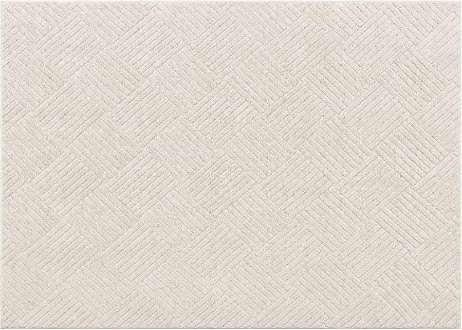 Vaukki 5x7 Area Rug for Living Room, Soft Fluffy Washable Modern Geometric Indoor Floor Mat, Non Slip Shaggy Boho Accent Throw Carpet for Bedroom, Living Room, Nursery and Dining Room, Beige - Image 9