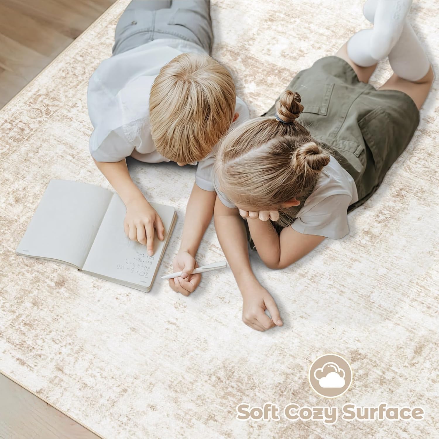 Area Rug 8x10 Washable Rug, Vintage Boho Medallion Rugs Non-Slip Soft Low Pile Large Distressed Rug Indoor Retro Carpet for Living Room Bedroom Dining Room Office Children's Room(Beige, 8'x10') - Image 4