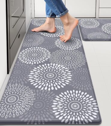 LuxStep Kitchen Mats for Floor,Cushioned Rug Anti-Fatigue Mats for Kitchen Decor Accessories,Waterproof Non-Slip Mats and Rugs Set for Office,Floor,Laundry 17.3"×30"+17.3"×47",Grey
