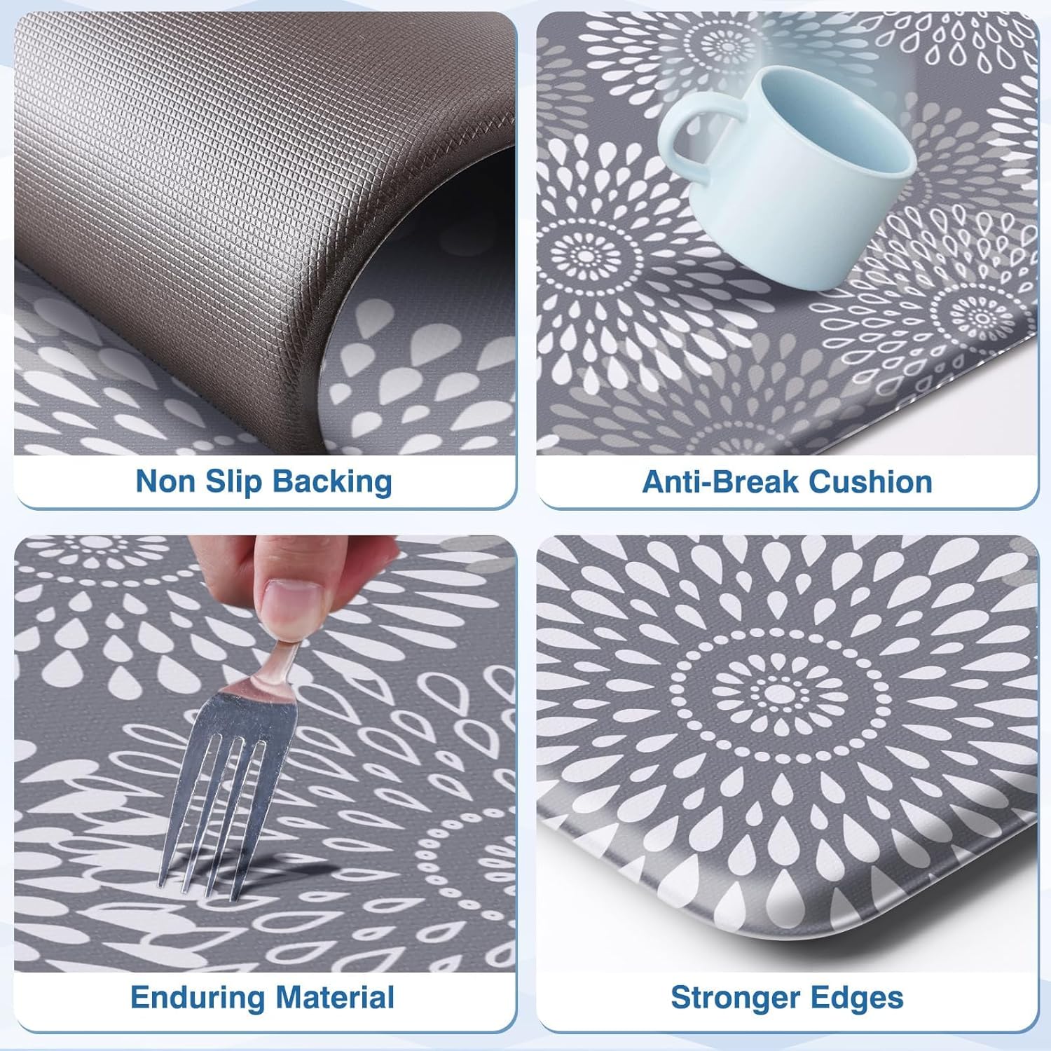 LuxStep Kitchen Mats for Floor,Cushioned Rug Anti-Fatigue Mats for Kitchen Decor Accessories,Waterproof Non-Slip Mats and Rugs Set for Office,Floor,Laundry 17.3"×30"+17.3"×47",Grey - Image 5