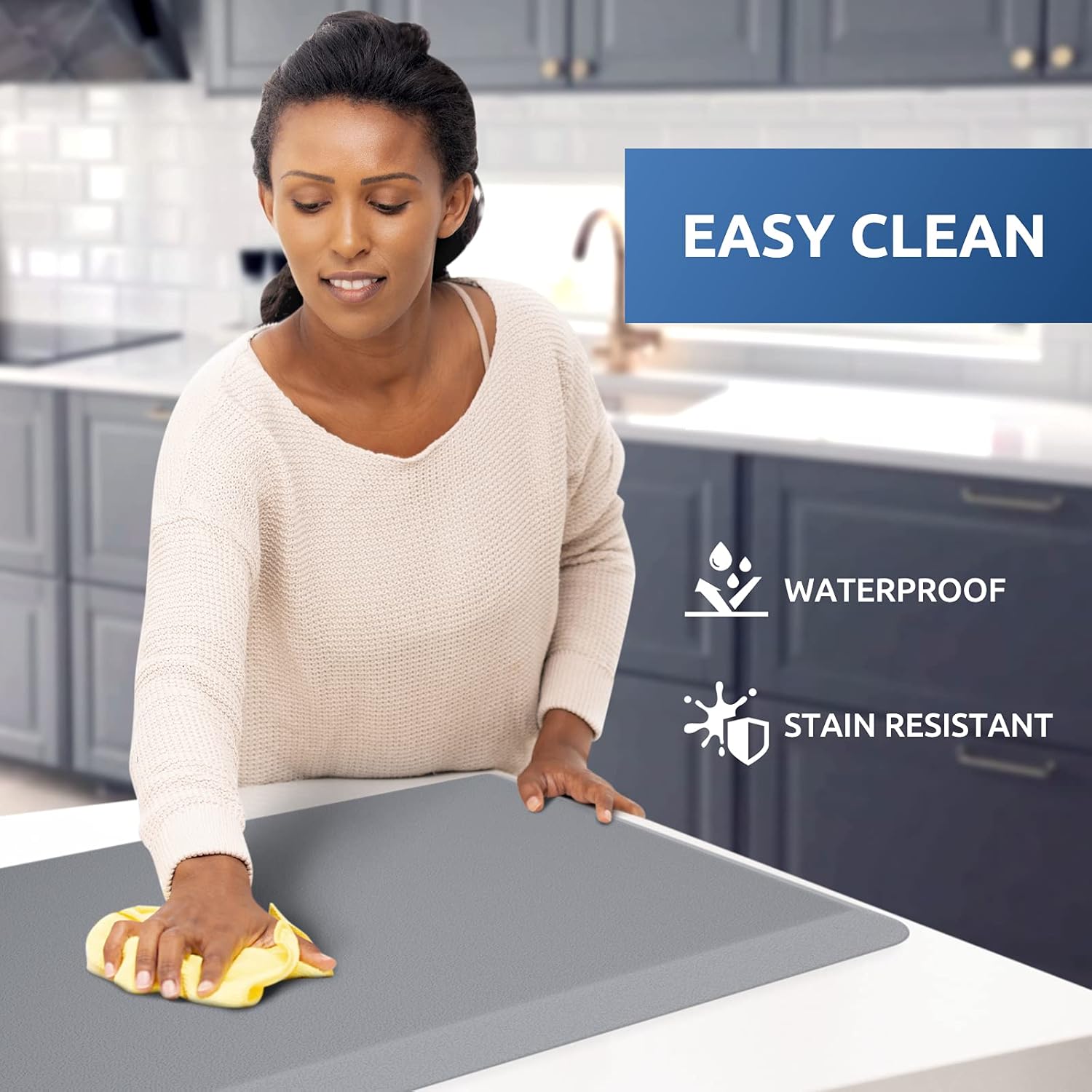 KitchenClouds Kitchen Mat Cushioned Anti Fatigue Rug 17.3"x28" Waterproof Non Slip Standing Desk Mat Comfort Floor Mats for Kitchen House Sink Office (Grey) - Image 3